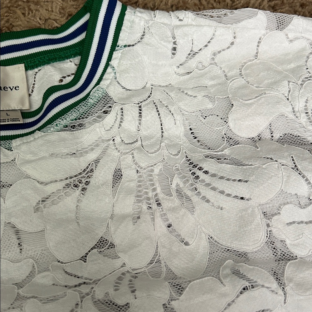 Maeve White Lace Short-Sleeve Top with Green Trim - Picture 5 of 6